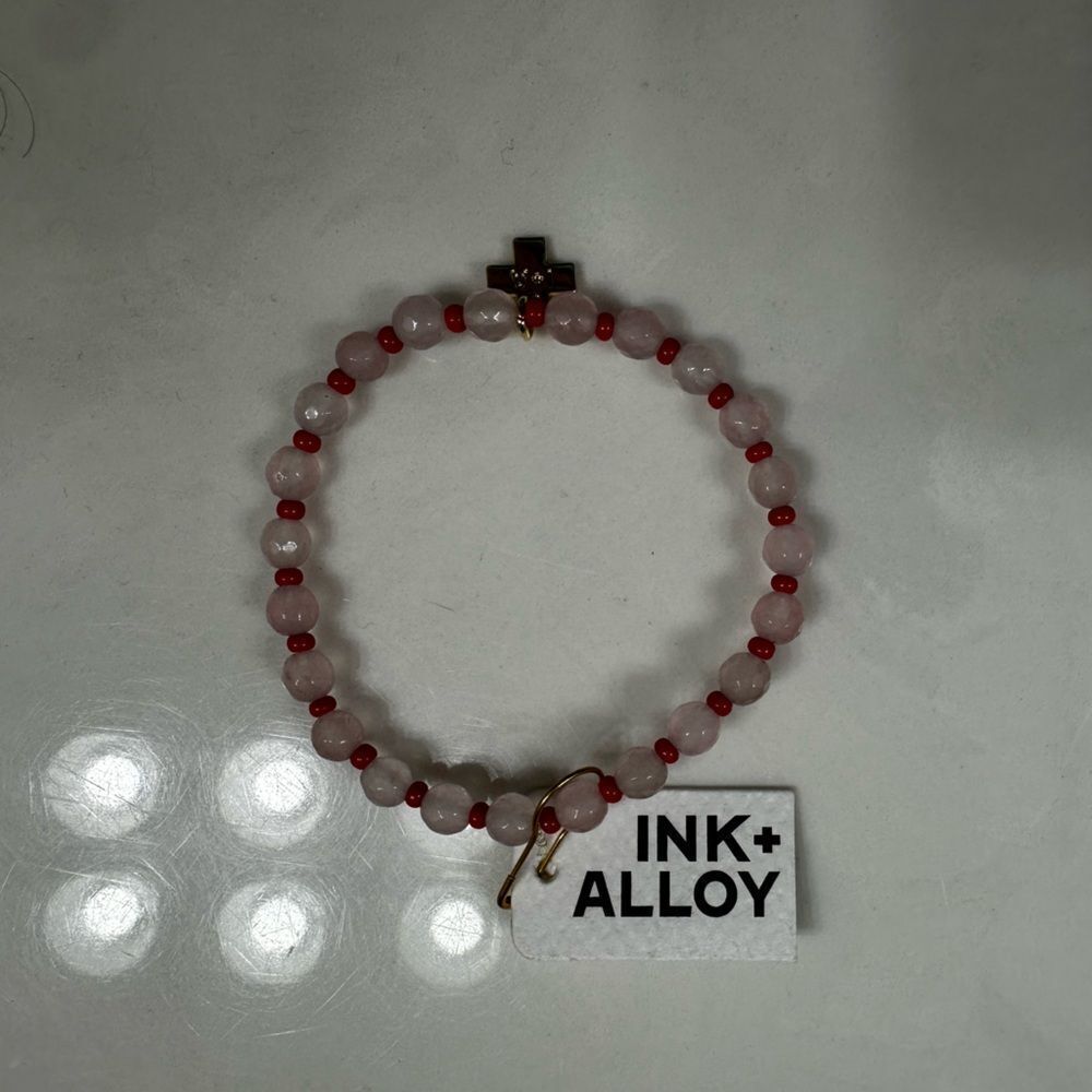 INK+ALLOY Pink Red Beaded Cross Bracelet